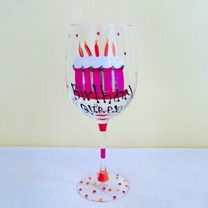 NWT Happy Birthday Wine Glass Water Goblet  18oz Hand-Painted Decoration Gift